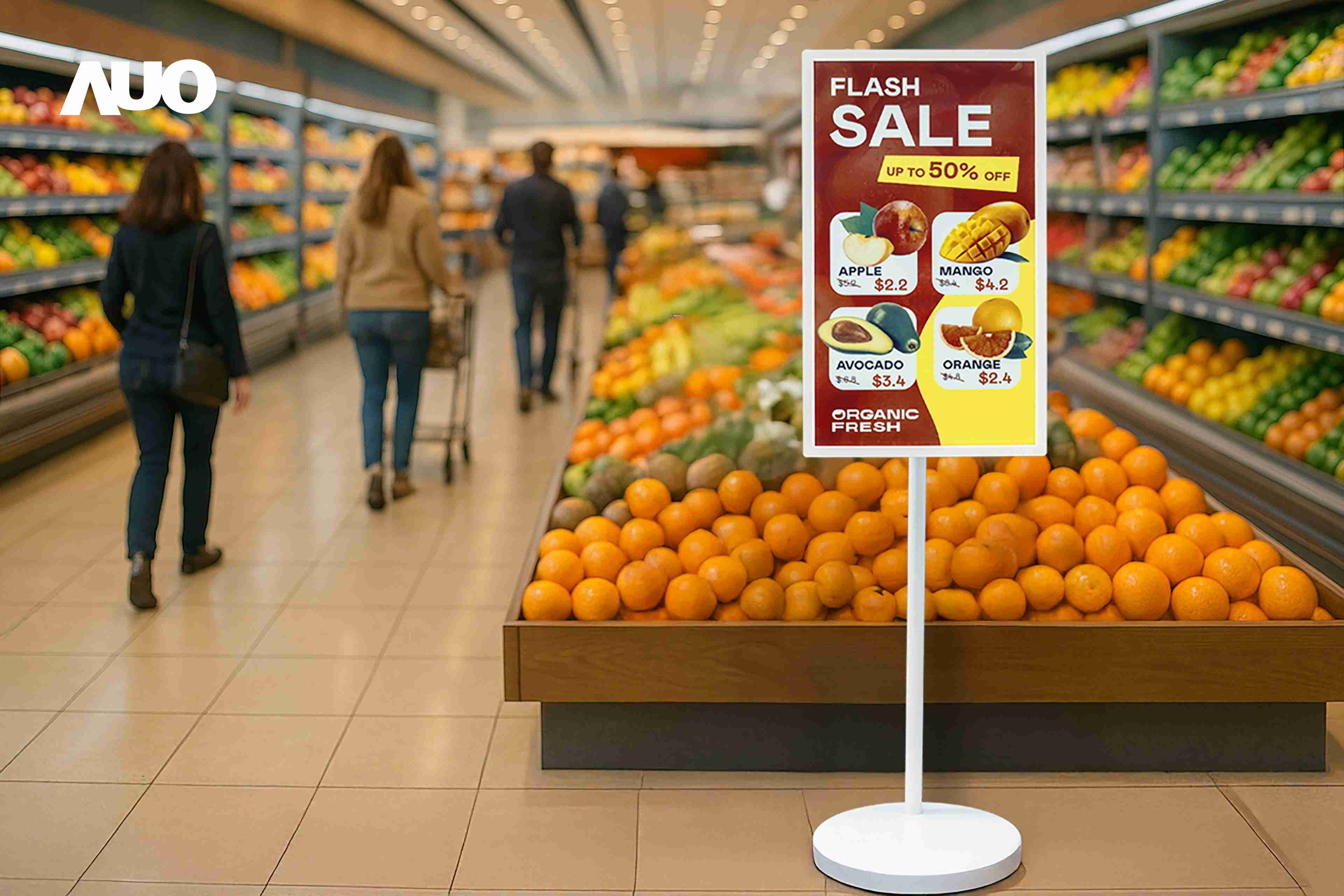 达擎首亮相低功耗、、、全彩的〝aecoPost电子纸解决方案〞，，，，仅在更新画面时需要微量的电力驱动，，无需布建电线的便捷设计，，使其可灵活应用、、、随意置放，，并可透过云端或行动装置app，，，，轻松管理及排程广告内容，，，晋升店头营销利器。。。。